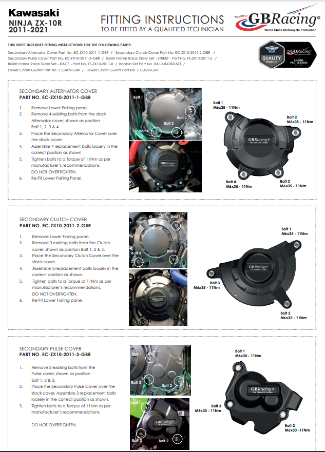 Cubierta de protección del protector de acoplamiento GBRACING KAWASAKI ZX-10R/RR (11-20)