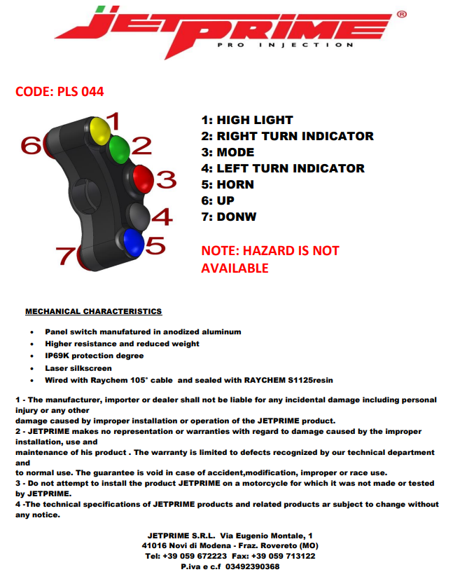 Steering switch Street Jetprime Kawasaki ZX-6R/636/RR (19-22) JP PLS 044