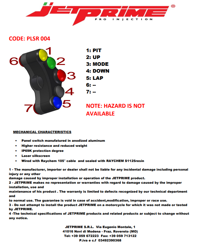 Carrera de interruptor de dirección Izquierda JetPrime Kawasaki ZX-10 R/RR (16-20) JP PLSR 004