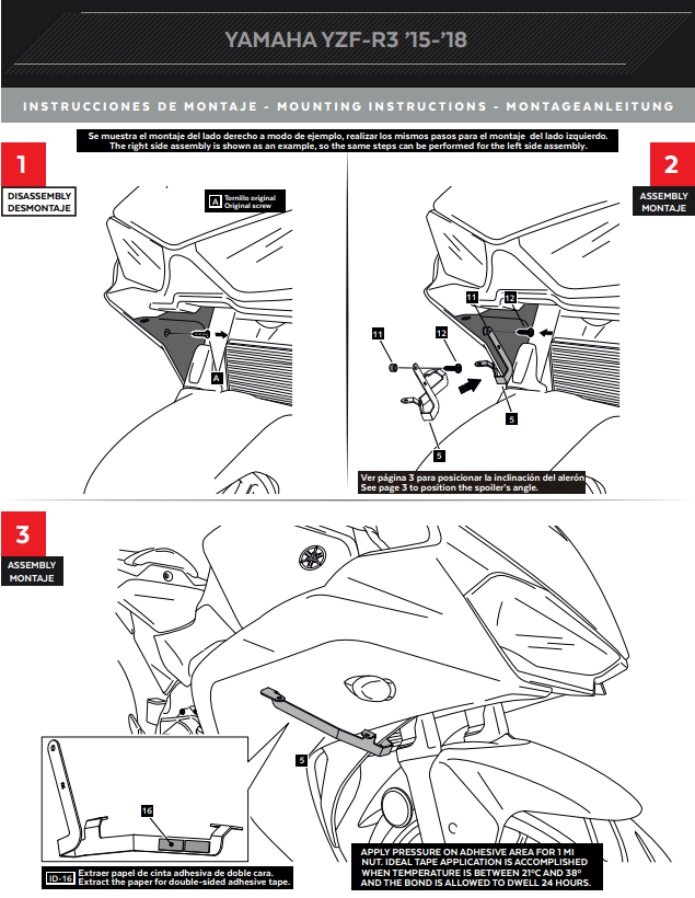 Puig Winglets Spoiler Downforce Yamaha YZF-R3 (15-18) 3171