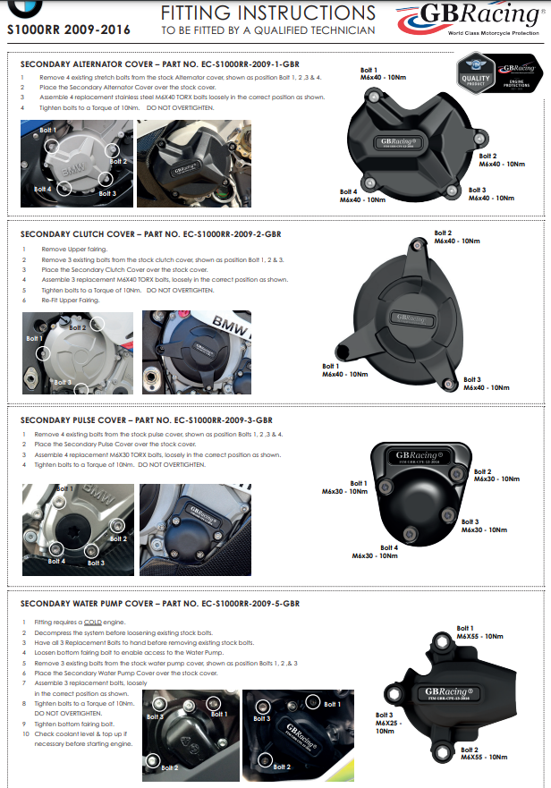 Protectores de tapa del motor Conjunto completo GBRACING BMW S1000RR K46 (09-16)