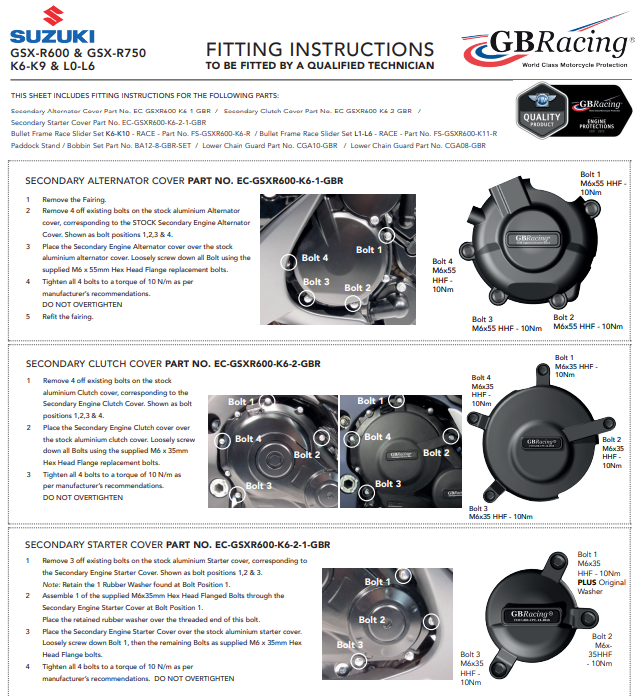 Protezioni per coperchi del motore Completa Imposta GBracing Suzuki GSX-R 600/750 (06-17)