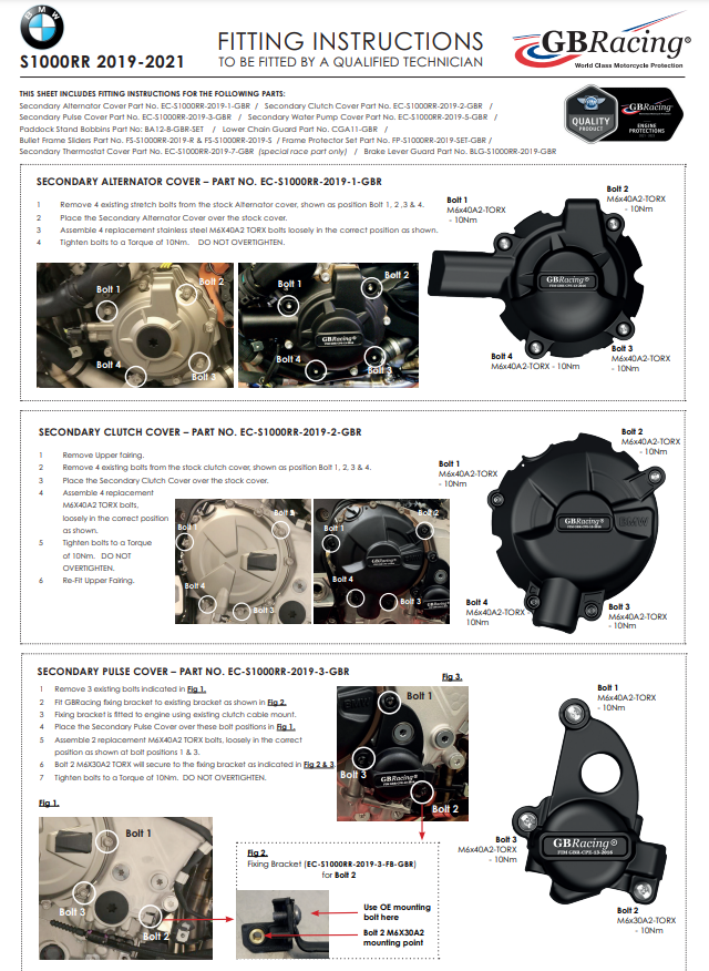 Protectores de tapa del motor Conjunto completo GBRACING BMW S1000RR K67 (19-25)