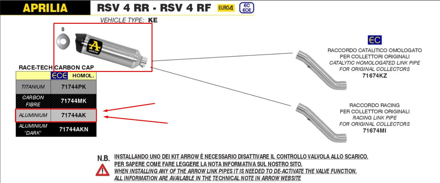 Arrow Slip-On Race-Tech Aluminium Aprilia RSV4/RR/RF (17-18) 71744AK