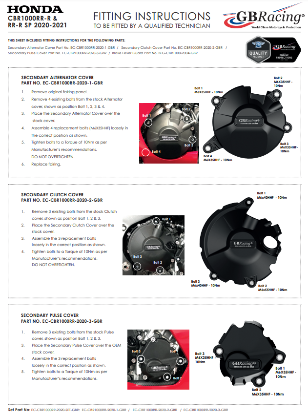 CUPE CUPERSE PROTECTOR CUBIERTA GBRACING HONDA CBR 1000 RR-R SC82 (20-25)