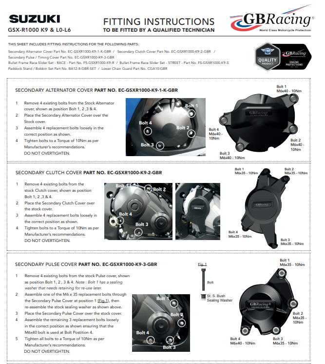 Copertura protettiva per coppa GBracing Suzuki GSX-R 1000 (09-16)