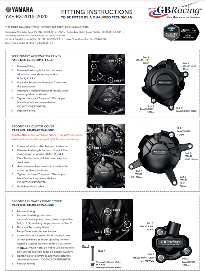 Copertura protettiva per protezione della pompa dell'acqua GBracing Yamaha YZF-R3 (15-22)