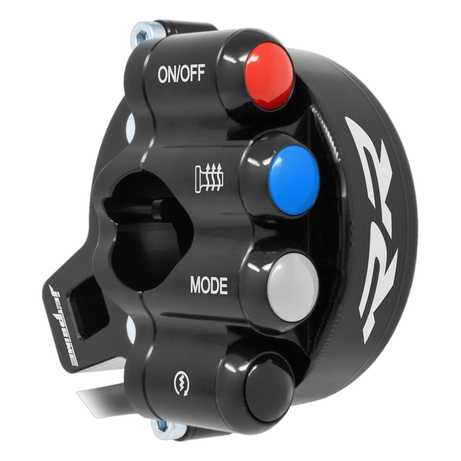 Gasgriffgehäuse mit integriertem Lenkerschalter JetPrime BMW S 1000 RR (15-18) JP CO BM008RR – geschlossenes Gehäuse, mit RR-Schriftzug