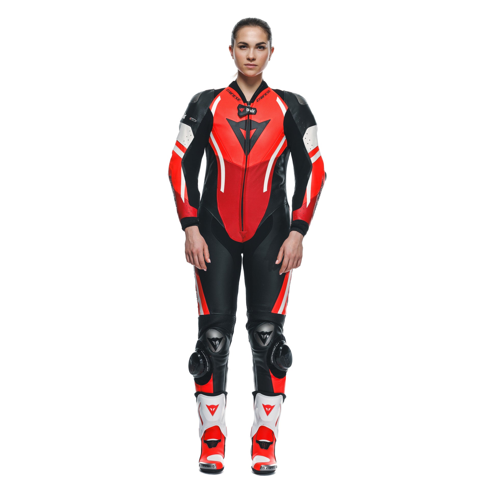 Dainese Misano 3 Lady D-AIR® Mono de cuero – Traje de carrera con airbag perforado | Mujeres | Rojo 