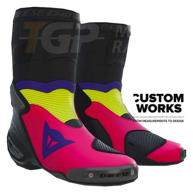 Dainese Axial 2 Air Racing und Straßen Motorradstiefel | Herren | Fuxia / Viola / Fluogelb | Custom Works