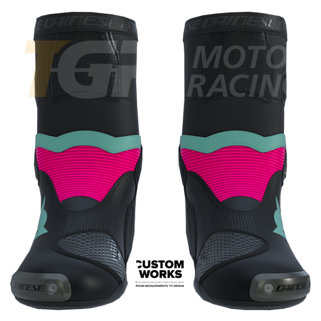 Dainese Axial 2 Air Racing und Straßen Motorradstiefel Herren | Schwarz / Fuxia / Sardinia Sea Blue | Custom Works