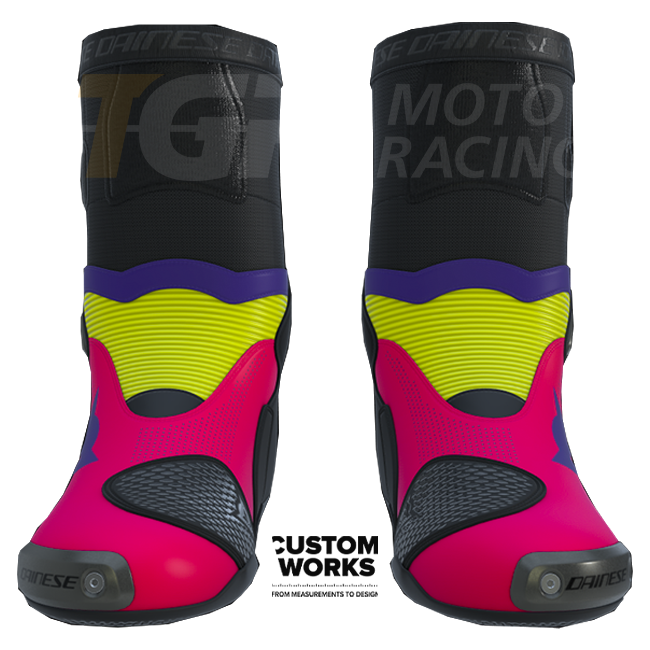 Dainese Axial 2 Air Racing und Straßen Motorradstiefel | Herren | Fuxia / Viola / Fluogelb | Custom Works
