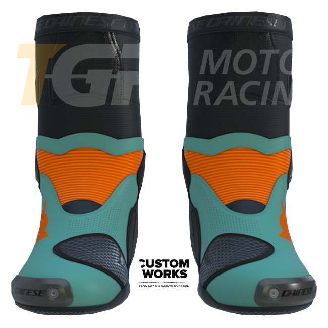Dainese Axial 2 Air Racing ve yol motosiklet botları | Erkek | Fluo Turuncu / Sardunya Denizi Mavisi | Custom Works 