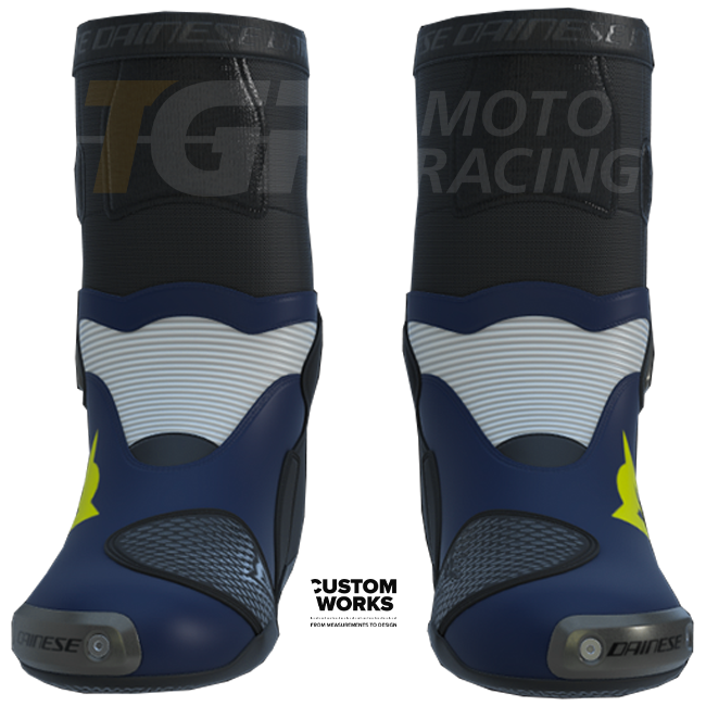 Dainese Axial 2 Air Racing und Straßen Motorradstiefel | Herren | Yamaha Blau / Weiß / Fluo Gelb | Custom Works