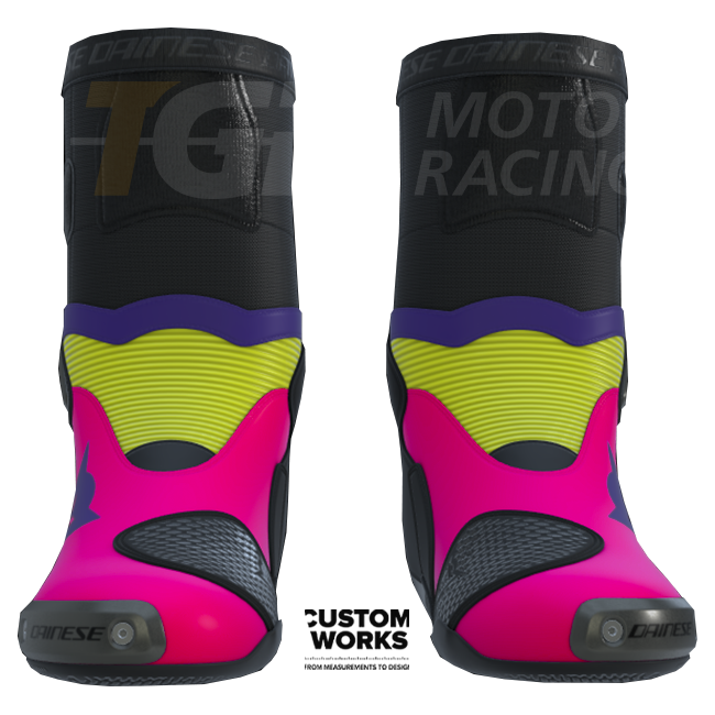 Dainese Axial 2 Racing und Straßen Motorradstiefel | Herren | Fuxia / Viola / Fluogelb | Custom Works