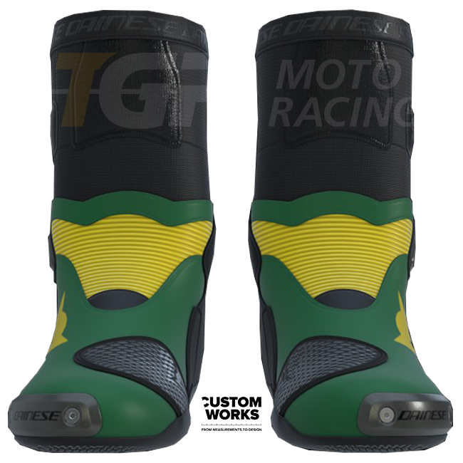 Bottes moto de course et route Dainese Axial 2 | Hommes | Vert forêt / Jaune | Custom Works 