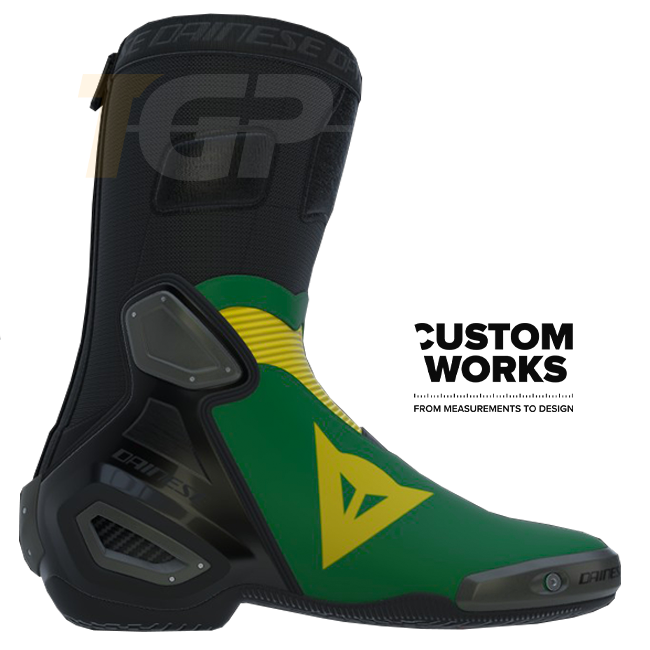 Bottes moto de course et route Dainese Axial 2 | Hommes | Vert forêt / Jaune | Custom Works 
