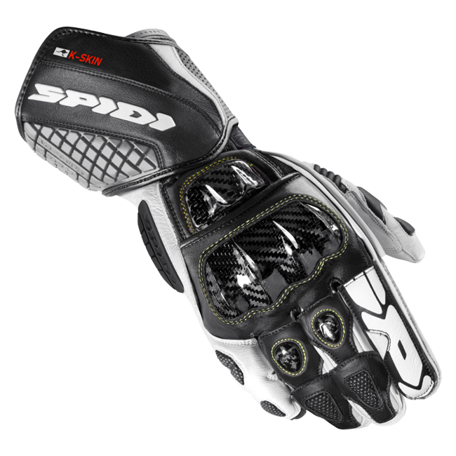 Luvas de couro de corrida Spidi Carbo Kangaroo para motocicleta | Masculino | Preto-Branco | A216011 