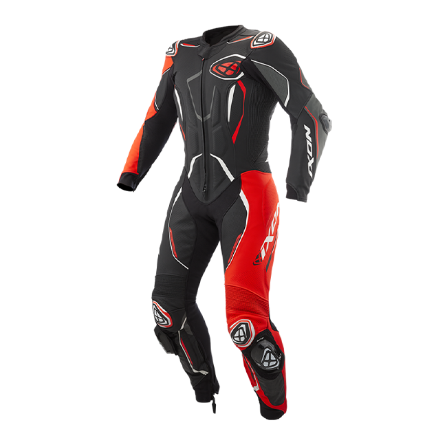 IXON Demonio macacão Macacão de couro – Fato de corrida perfurado | Homem | Vermelho/Preto/Branco 