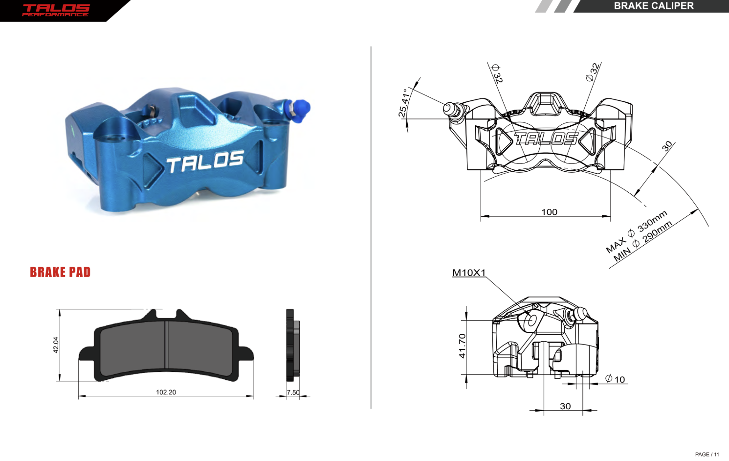 Talos C52 Döküm Monoblok P4 32/32 100mm Fren Kaliper Ön Sol | C52.100.TI.L 