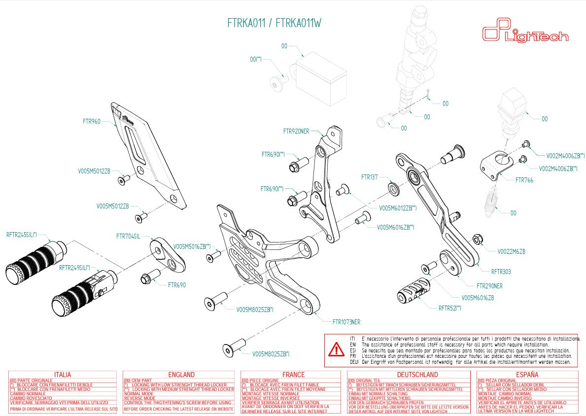 Fußrastenanlage LighTech Kawasaki ZX-10 R/RR (21-26) FTRKA011/W