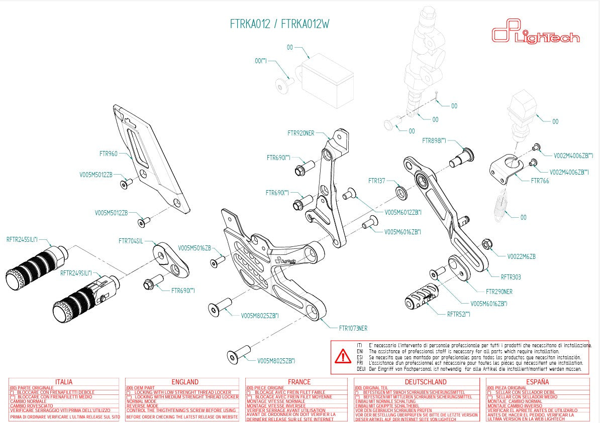 Footrest system Light-tech reversal circuit Kawasaki ZX-10 R/RR (21-25) FTRKA012/W