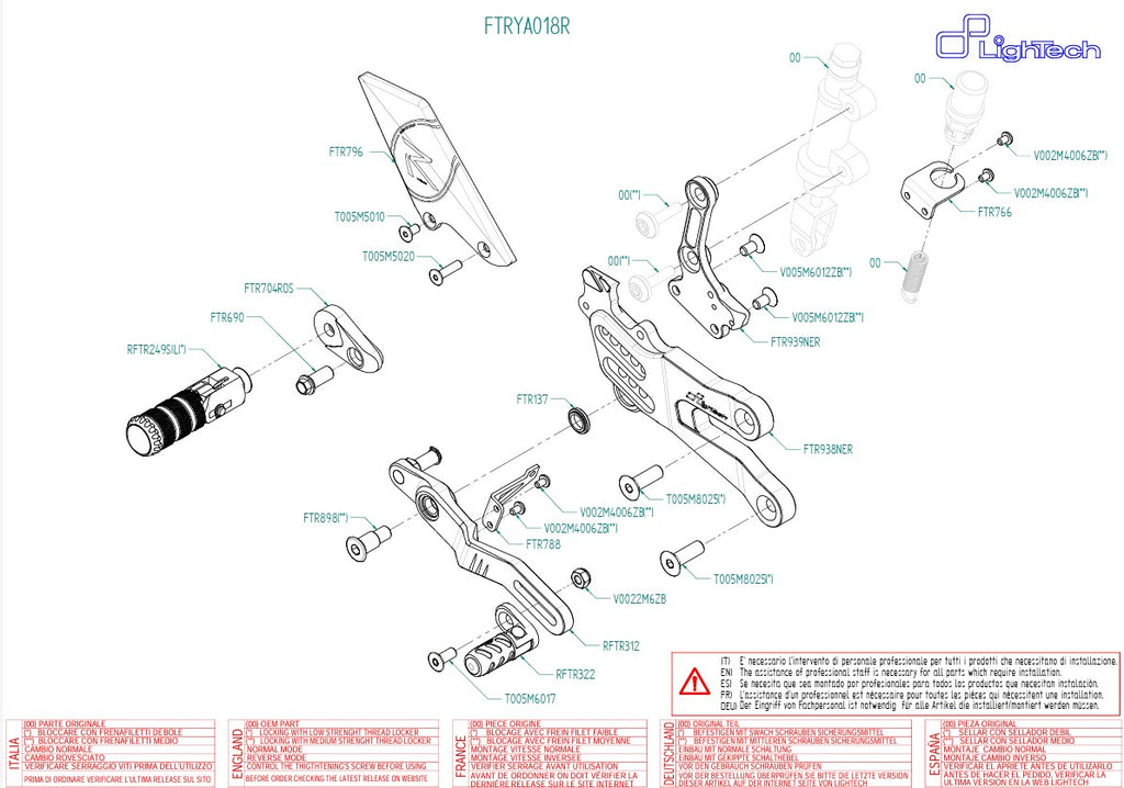 Footrest System R Lightech Yamaha YZF-R7 (22-25) FTRYA018R
