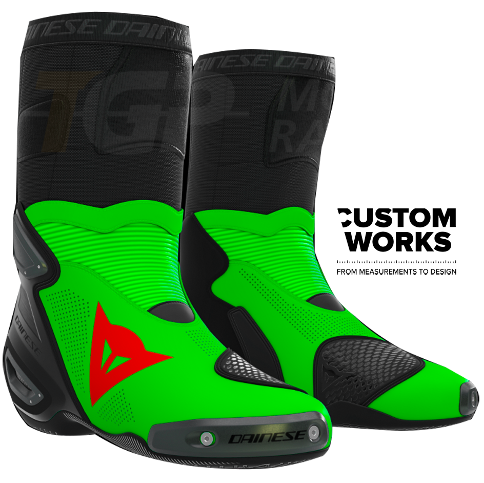 Dainese Axial 2 Air Racing und Straßen Motorradstiefel Franco Morbidelli Replica 2026 | Herren | Fluo Grün / Fluo Rot | Custom Works