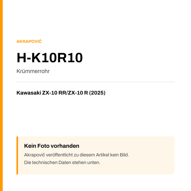 Akrapovic Krümmerrohr Kawasaki ZX-10 RR / ZX-10 R (25-25) H-K10R10 — Platzhalter, kein Herstellerfoto verfügbar