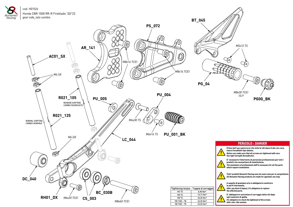Fußrastenanlage Bonamici Racing Honda CBR 1000 RR-R SC82 (20-26) H016