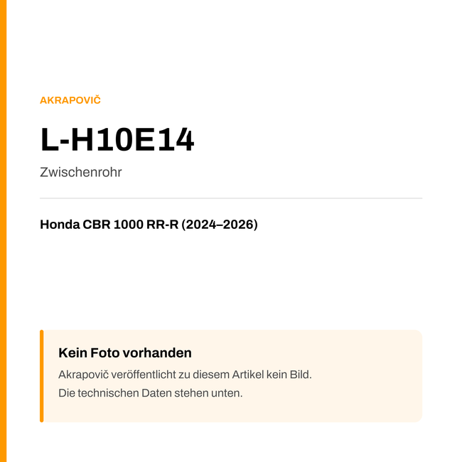 Akrapovic Zwischenrohr Honda CBR 1000 RR-R (24-26) L-H10E14 — Platzhalter, kein Herstellerfoto verfügbar