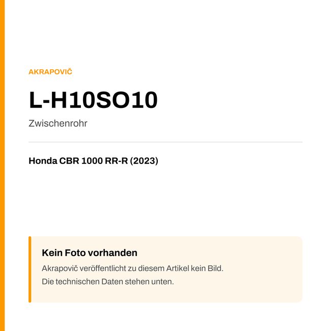 Akrapovic Zwischenrohr Honda CBR 1000 RR-R (23-23) L-H10SO10 — Platzhalter, kein Herstellerfoto verfügbar