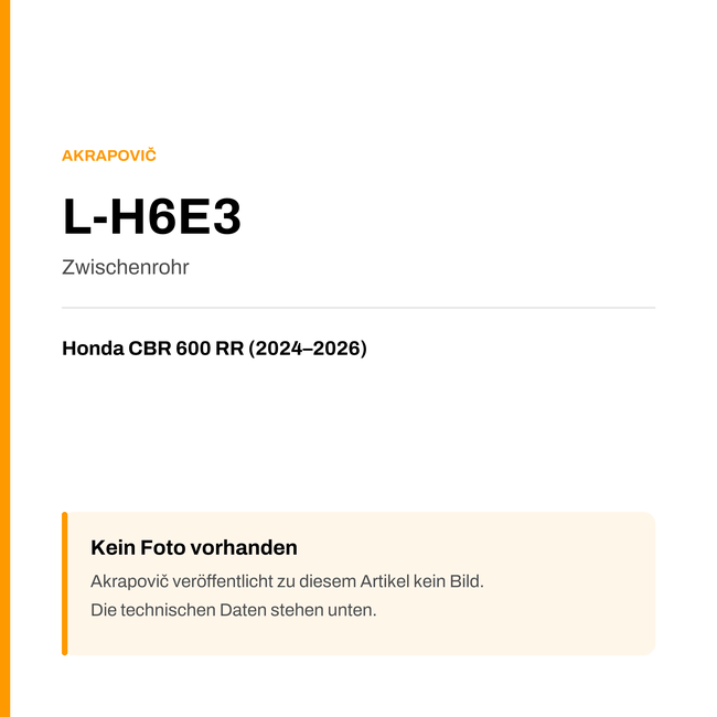 Akrapovic Zwischenrohr Honda CBR 600 RR (24-26) L-H6E3 — Platzhalter, kein Herstellerfoto verfügbar