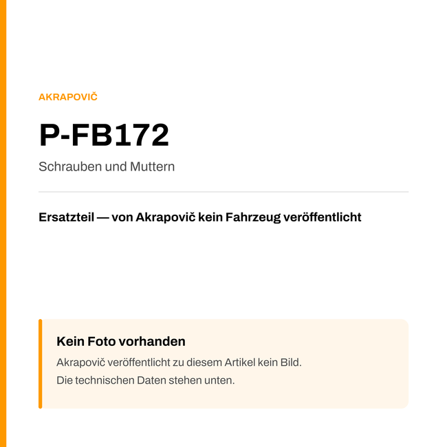 Akrapovic Schrauben und Muttern P-FB172 — Platzhalter, kein Herstellerfoto verfügbar