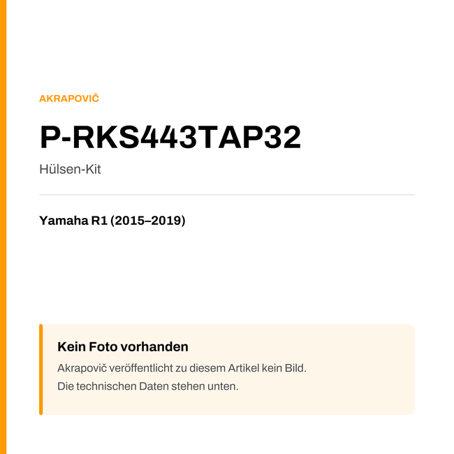 Akrapovic Hülsen-Kit Yamaha R1 (15-19) P-RKS443TAP32 — Platzhalter, kein Herstellerfoto verfügbar