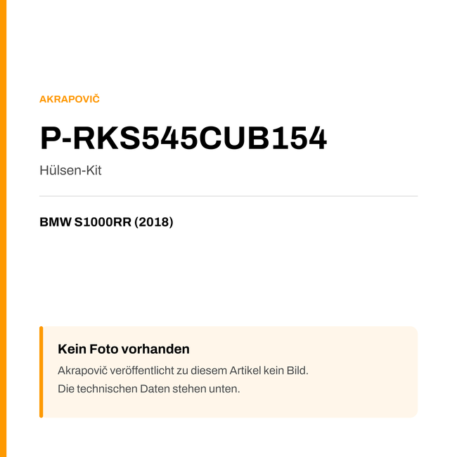Akrapovic Hülsen-Kit BMW S1000RR (18-18) P-RKS545CUB154 — Platzhalter, kein Herstellerfoto verfügbar