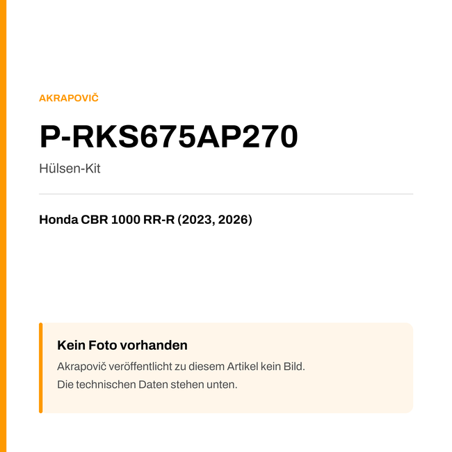 Akrapovic Hülsen-Kit Honda CBR 1000 RR-R (23-26) P-RKS675AP270 — Platzhalter, kein Herstellerfoto verfügbar