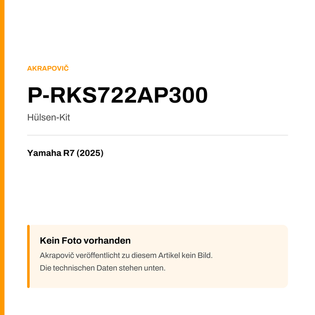 Akrapovic Hülsen-Kit Yamaha R7 (25-25) P-RKS722AP300 — Platzhalter, kein Herstellerfoto verfügbar