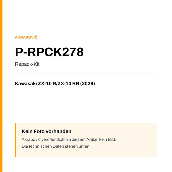 Akrapovic Repack-Kit Kawasaki ZX-10 R / ZX-10 RR (26-26) P-RPCK278 — Platzhalter, kein Herstellerfoto verfügbar