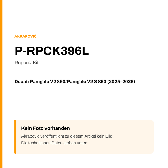 Akrapovic Repack-Kit Ducati Panigale V2 890 / Panigale V2 S 890 (25-26) P-RPCK396L — Platzhalter, kein Herstellerfoto verfügbar
