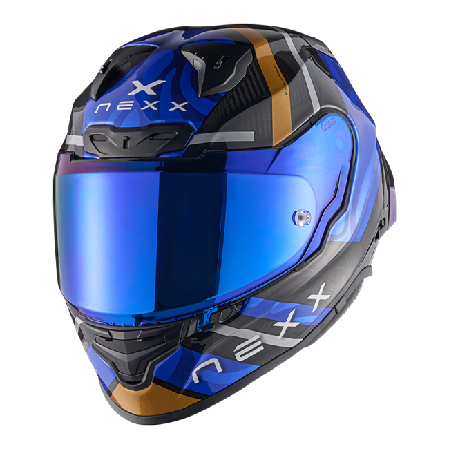 Nexx X.R3R Helm Swirl Carbon Tiefblau Gold 01XR323489126