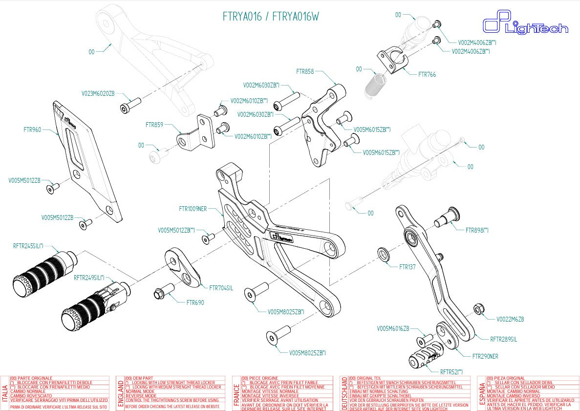 Fußrastenanlage LighTech Yamaha YZF-R1/M RN32, RN49 & RN65 (15-26) FTRYA016