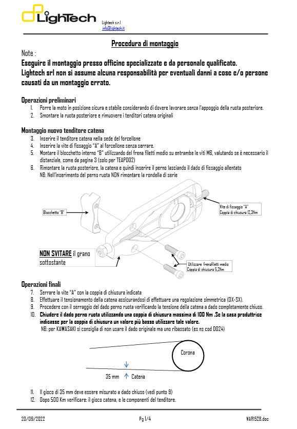 Tendeur de chaîne LighTech BMW S1000RR K67 (19-25) TEBM003 