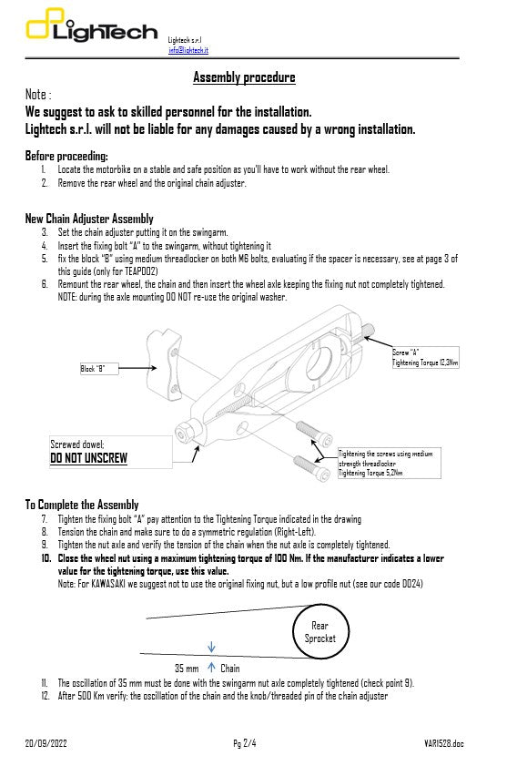 Chuỗi căng thẳng Lightech Yamaha YZF-R1/M RN65 (20-25) TEYA005