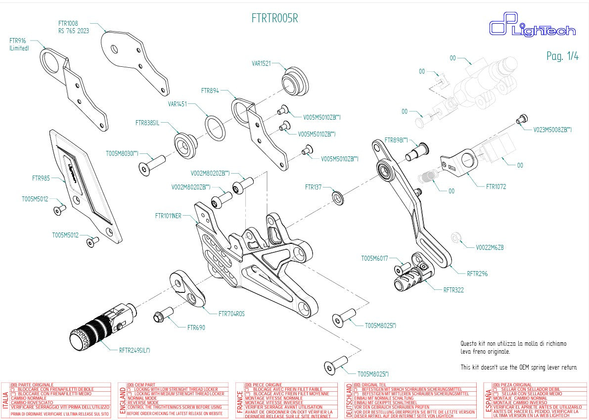 Fußrastenanlage R LighTech Triumph Street Triple 765 S / R / RS (17-26) FTRTR005R