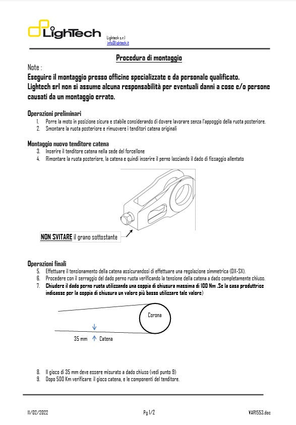 Tensor de cadena Lightech Yamaha RJ11, RJ15 (06-16) Tey608