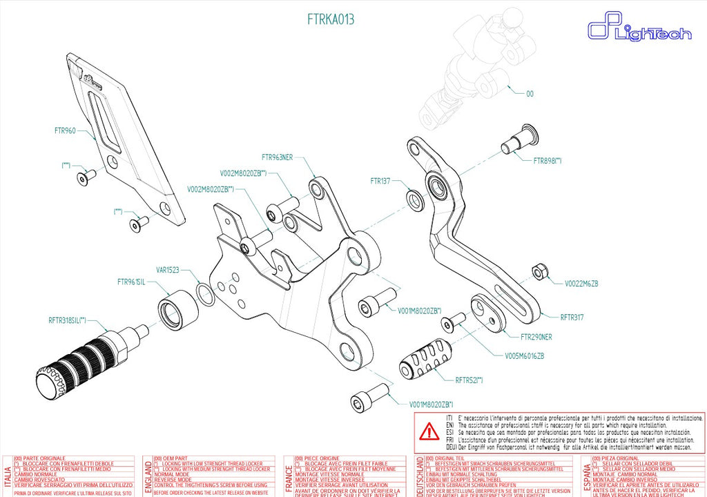 Footrest Facility Track-Feus Lightech Kawasaki Ninja 400 (18-23) Ftrka013