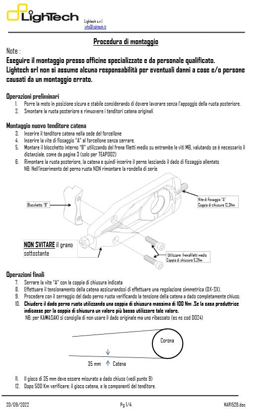 Tendeur de chaîne LighTech Yamaha YZF-R1 RN22 (09-14) TEYA004 