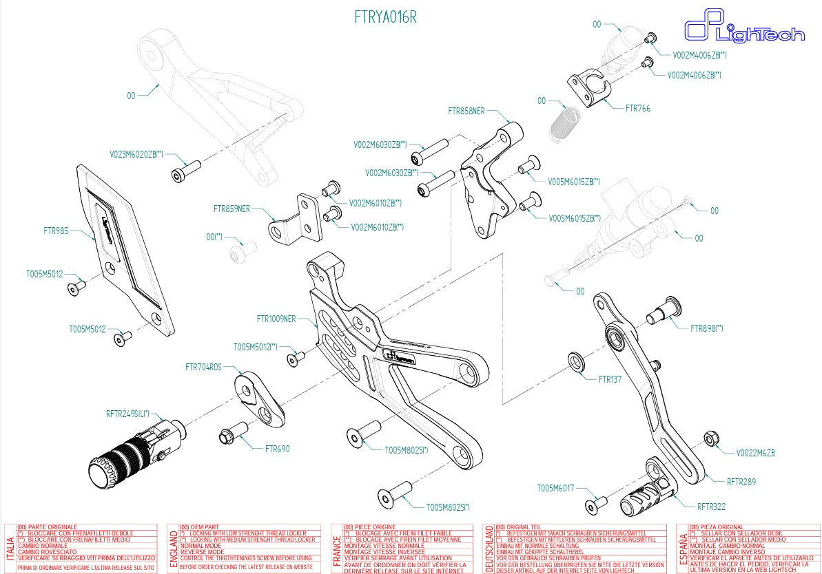 Sistema de suspensão R LighTech Yamaha YZF-R1/M RN32, RN49 & RN65 (15-25) FTRYA016R 