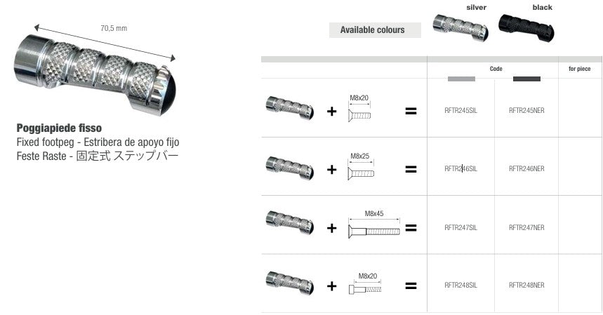 Light-tech náhradní firma Footrest 70,5 mm-silver/černá | RFTR245-248